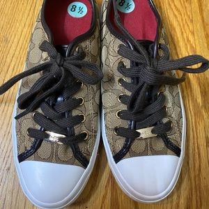 Coach khaki chestnut signature sneakers.